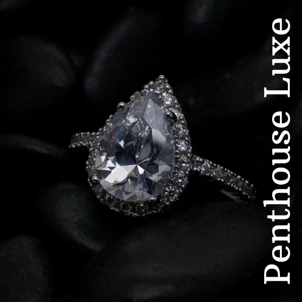 Teardrop Halo Paved Silver Ring - Picture 3 of 7